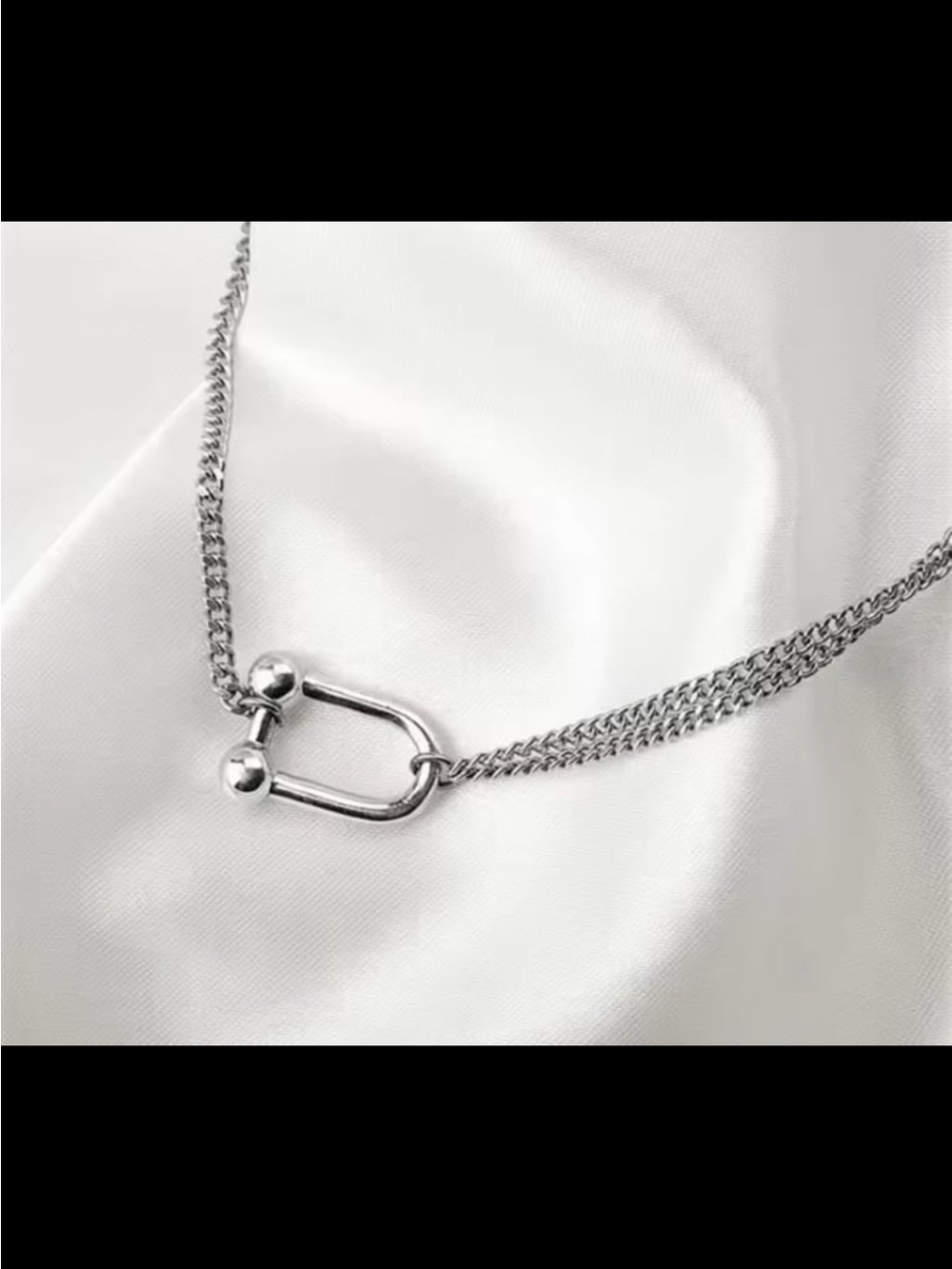 Double Layer U Shaped Buckle 925 Sterling Silver Jewelry necklace #525
